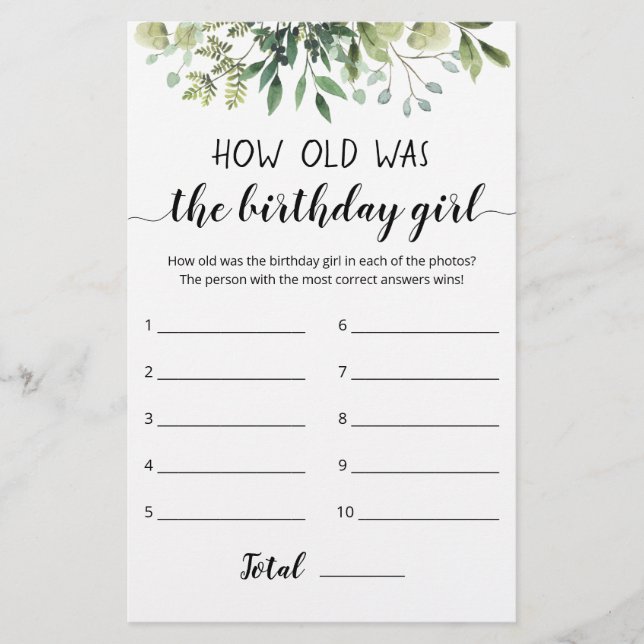 Papier Quel Âge Avait Le Jeu De Fille Anniversaire (Devant)