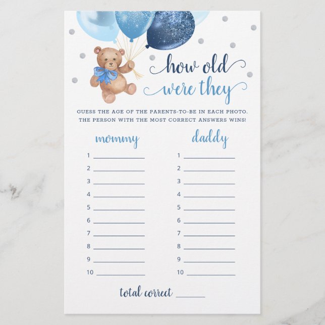 Papier Quel Âge Ont-Ils Joué Baby shower Teddy Bear (Devant)