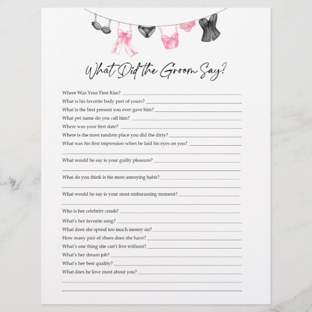 Papier Quel Groom Dites Lingerie Party Jeu (Devant)