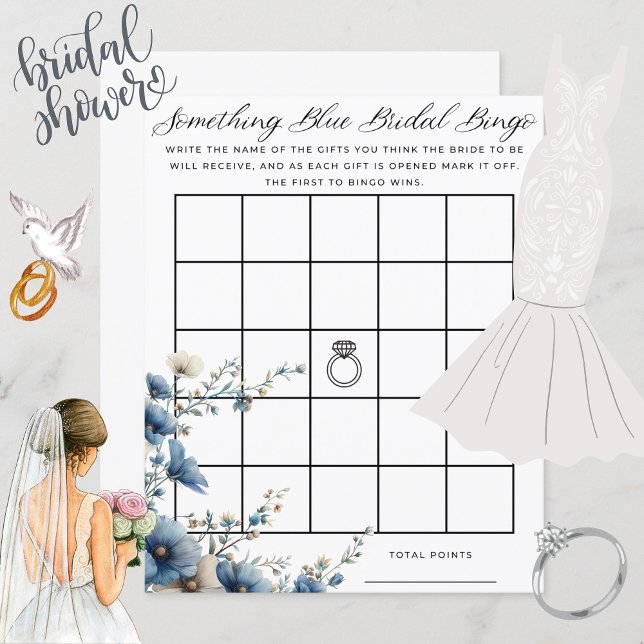 Papier Quelque chose de Fête des mariées bleue Jeu de Bin (The perfect game for a bridal shower! Guests will enjoy and make memories with this bingo game.)