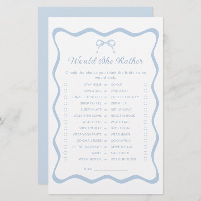 Papier Quelque Chose Fête des mariées Bleue Voudrait Elle (Devant / Derrière)