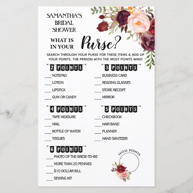 Papier Qu'est-ce que dans votre Purse douche Anglais espa (Devant)