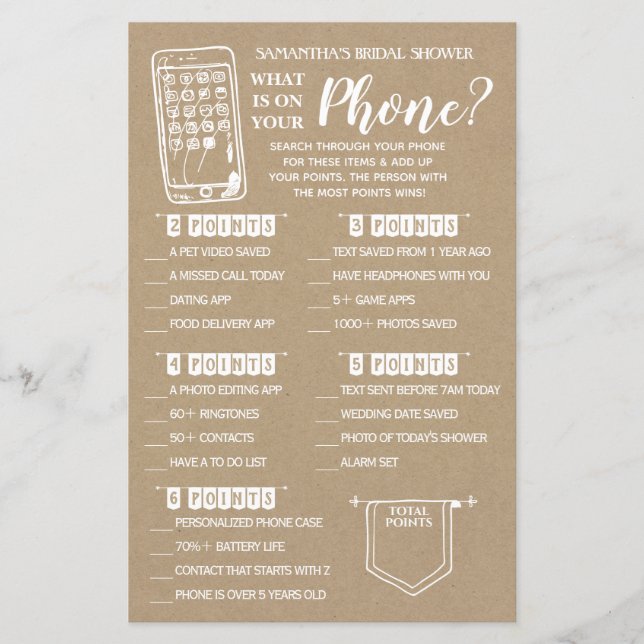 Papier Qu'est-ce qu'il y a sur votre téléphone douche jeu (Devant)