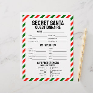 Papier Questionnaire cadeau Secret Père Noël