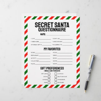 Papier Questionnaire cadeau Secret Père Noël