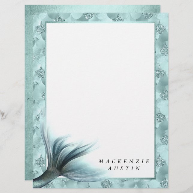 Papier Queue Mermaid Luxe | Seafoam Mint Green Aqua Custo (Devant / Derrière)