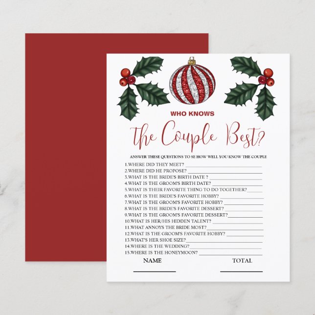 Papier Qui connaît Couple meilleur jeu nuptial d'hiver (Devant / Derrière)