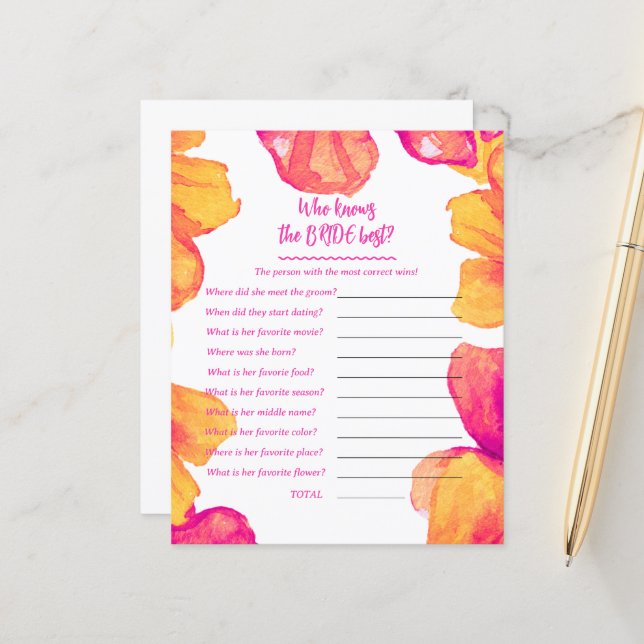 Papier Qui connaît le jeu de douche de mariée (Devant/Arrière en situation)