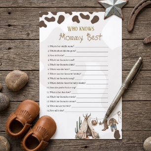 Papier Qui connaît le mieux maman Cowboy baby shower rust
