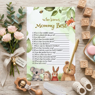 Papier Qui connaît le mieux maman jeu Baby Shower foresti
