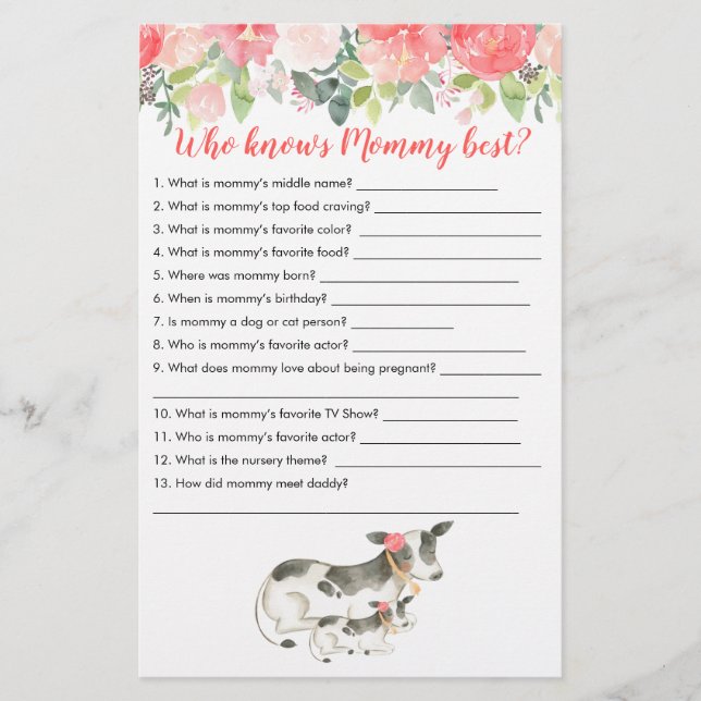 Papier Qui connaît maman Meilleur Baby shower de ferme de (Devant)