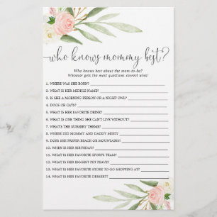 Papier Qui connaît maman meilleur baby shower jeu or rose