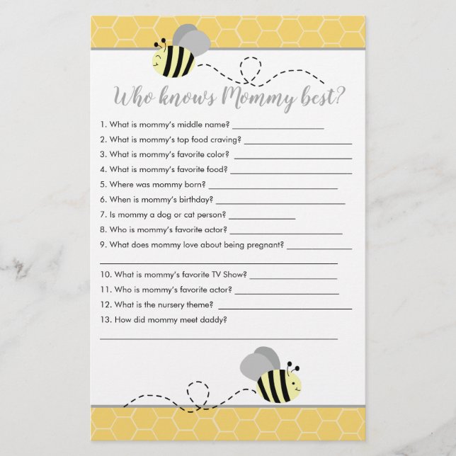Papier Qui connaît maman Meilleur Bumble Bee Baby shower  (Devant)