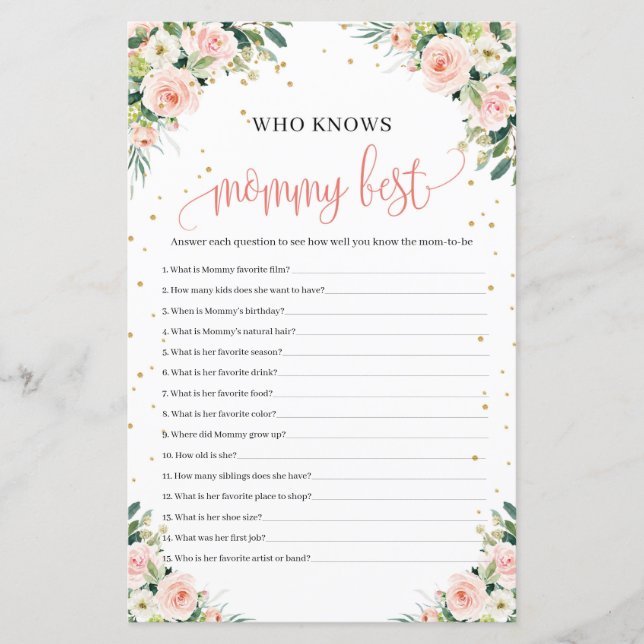 Papier qui connaît maman meilleur jeu de baby shower boho (Devant)