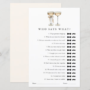 Papier Qui dit quoi Champagne Gay Wedding shower jeu
