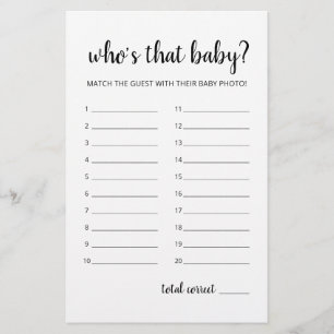 Papier Qui est ce bébé ? Jeu Baby shower partie