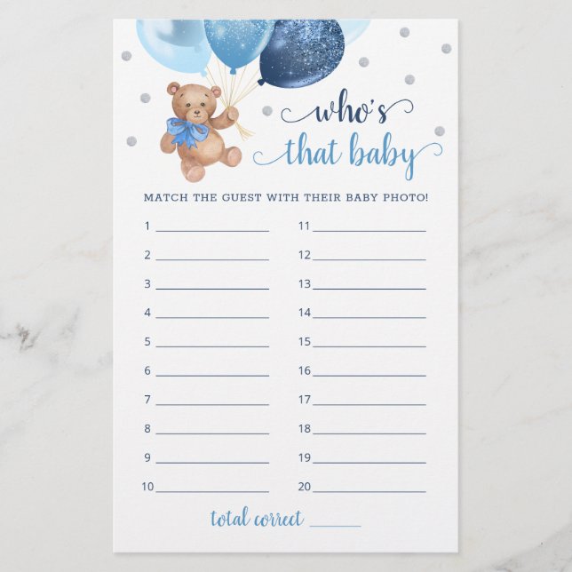Papier Qui est ce bébé jeu photo Baby shower Teddy Bear (Devant)