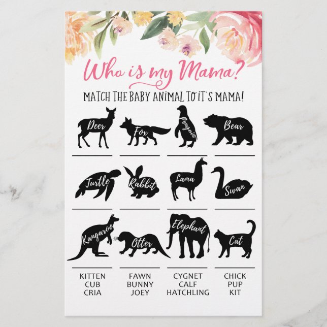 Papier Qui est ma maman avec réponses Baby shower partie  (Devant)