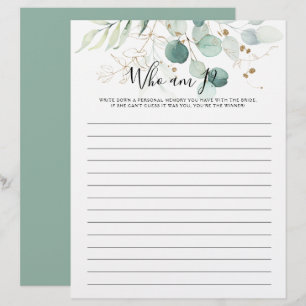 Papier Qui suis-je Gold Floral Fête des mariées jeu