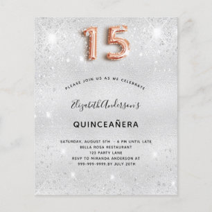 Papier Quinceanera argent rose or invitation