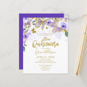 Papier Quinceanera Butterfly Budget Invitation Français