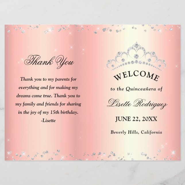 Papier Quinceañera en or rose (Devant)