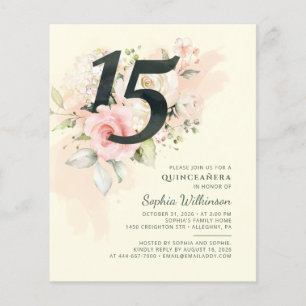 Papier Quinceanera moderne 15e anniversaire Invitation fl