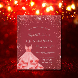 Papier Quinceanera robe rouge invitation parties scintill