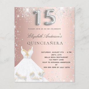 Papier Quinceanera rose or argent robe invitation