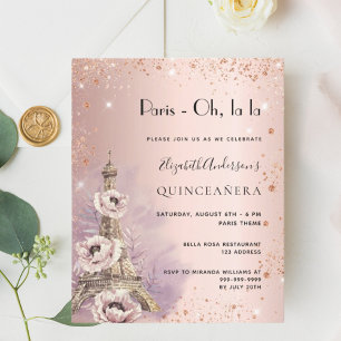 Papier Quinceanera rose Paris Tour Eiffel invitation