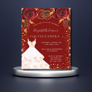 Papier Quinceanera rouge or blanc robe invitation