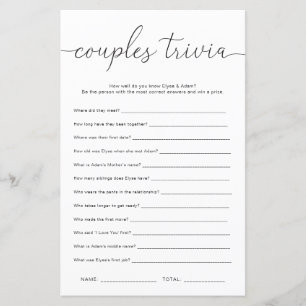 Papier Quinn Couples minimaux Trivia Jeu