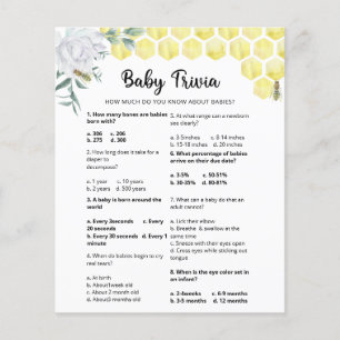 Papier Quiz Bébé Abeille Jeu de Baby Shower