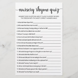 Papier Quiz de comptines pour Baby Shower avec réponses