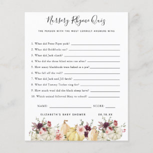 Papier Quiz sur le rime des infirmières   Jeu Baby shower