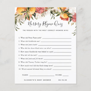 Papier Quiz sur les comptines Jeu de baby shower