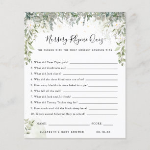 Papier Quiz sur les comptines Jeu de baby shower