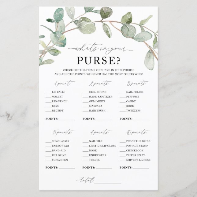 Papier Qu'y a-t-il dans votre jeu de sacs à main (Devant)