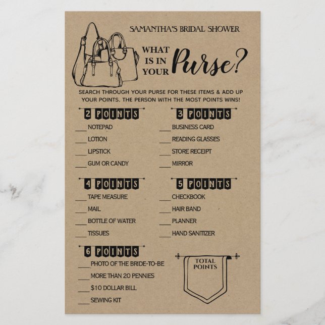 Papier Qu'y a-t-il dans votre sac jeu bilingue de douche  (Devant)