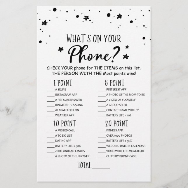 Papier Qu'y a-t-il sur ton téléphone ? Jeu Baby shower pa (Devant)