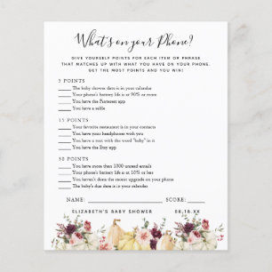 Papier Qu'y a-t-il sur votre téléphone   Jeu Baby shower