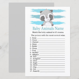 Papier Raccoon Baby Animaux Nom Jeu