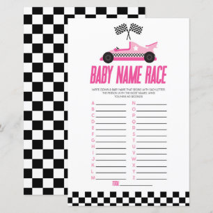 Papier Race rose Nom de voiture Course Baby shower Jeu