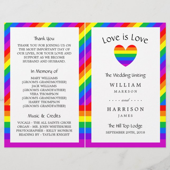 Papier Rainbow Heart Love is Love Mariage Bi-fold Program (Devant)