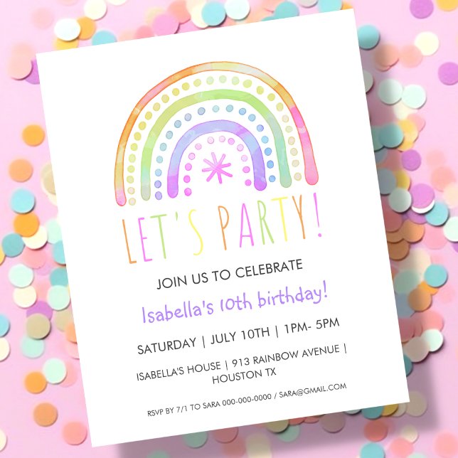 Papier Rainbow Party | Invitation budgétaire d'anniversai (Créateur téléchargé)