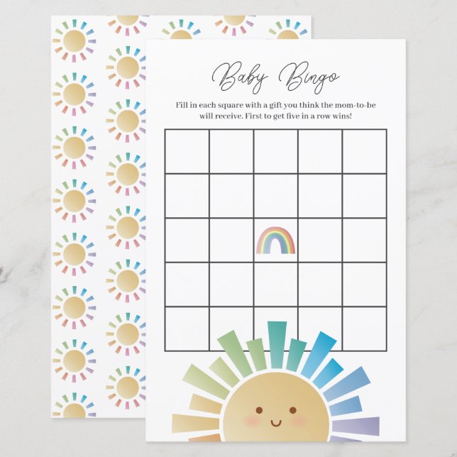 Papier Rainbow Sunshine Baby shower Jeu de Bingo (Devant / Derrière)