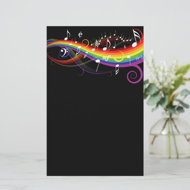 Papier Rainbow White Music Notes sur Black (Debout devant)