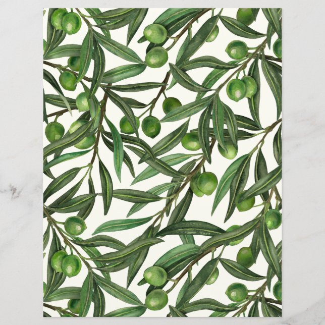 Papier Rameaux d'olivier sur fond blanc cassé (Devant)