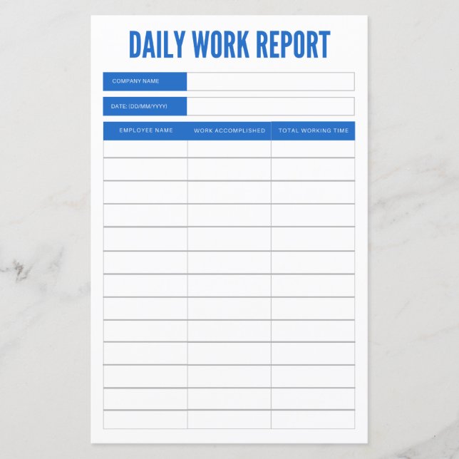 Papier Rapport quotidien (Devant)