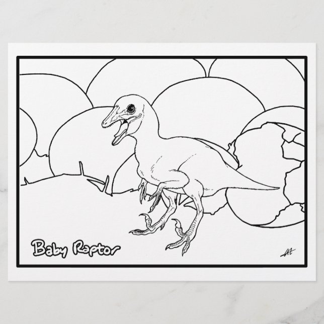 Papier Raptor Bébé - Coloriage Page. (Devant)